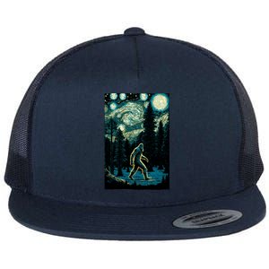 Bigfoot Starry Night Sasquatch Van Gogh Sky Painting Art Flat Bill Trucker Hat