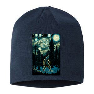 Bigfoot Starry Night Sasquatch Van Gogh Sky Painting Art Sustainable Beanie