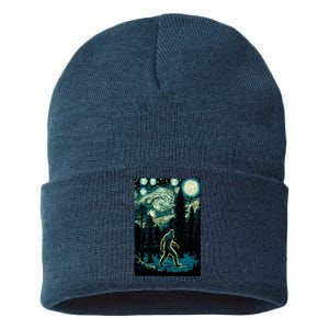 Bigfoot Starry Night Sasquatch Van Gogh Sky Painting Art Sustainable Knit Beanie