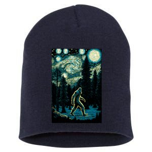 Bigfoot Starry Night Sasquatch Van Gogh Sky Painting Art Short Acrylic Beanie