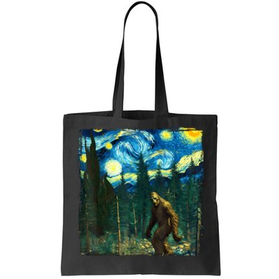 Bigfoot Starry Night Van Gogh Sasquatch Art Funny Tote Bag