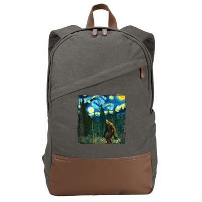 Bigfoot Starry Night Van Gogh Sasquatch Art Funny Cotton Canvas Backpack