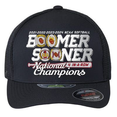 Boomer Sooners National Champs Softball 2024 Wcws 4 Rings Flexfit Unipanel Trucker Cap