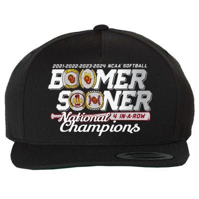 Boomer Sooners National Champs Softball 2024 Wcws 4 Rings Wool Snapback Cap