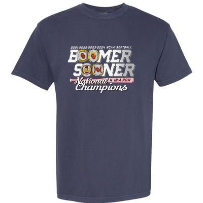 Boomer Sooners National Champs Softball 2024 Wcws 4 Rings Garment-Dyed Heavyweight T-Shirt