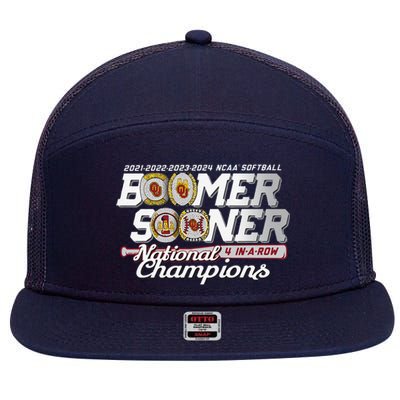 Boomer Sooners National Champs Softball 2024 Wcws 4 Rings 7 Panel Mesh Trucker Snapback Hat