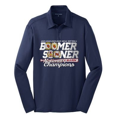 Boomer Sooners National Champs Softball 2024 Wcws 4 Rings Silk Touch Performance Long Sleeve Polo