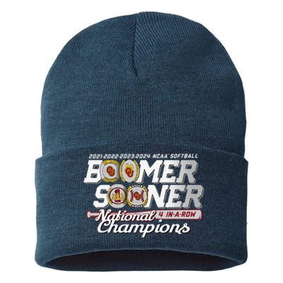 Boomer Sooners National Champs Softball 2024 Wcws 4 Rings Sustainable Knit Beanie