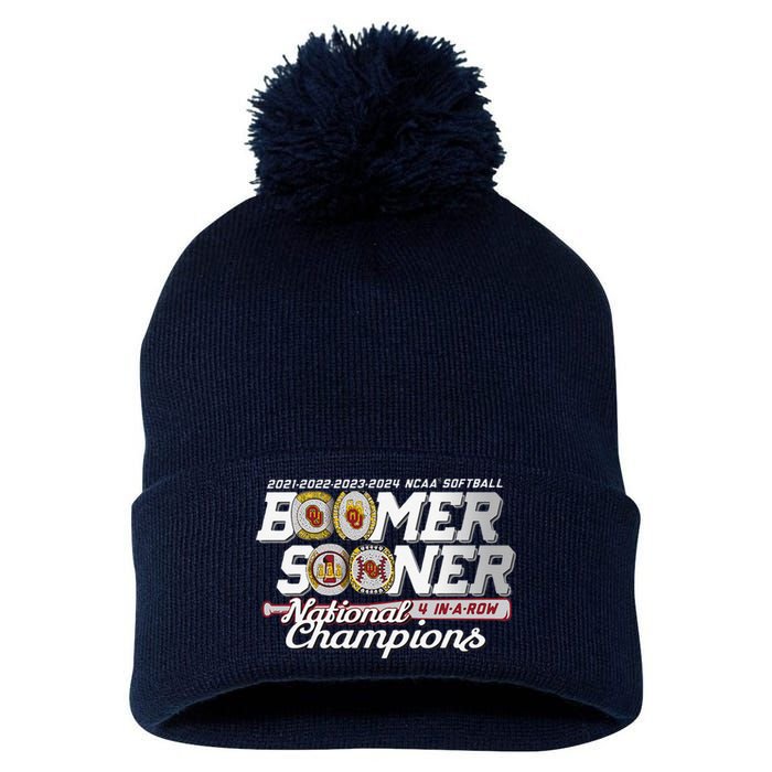 Boomer Sooners National Champs Softball 2024 Wcws 4 Rings Pom Pom 12in Knit Beanie