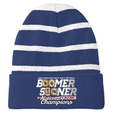 Boomer Sooners National Champs Softball 2024 Wcws 4 Rings Striped Beanie with Solid Band