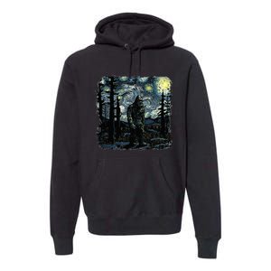 Bigfoot Starry Night Sasquatch Van Gogh Sky Painting Art Premium Hoodie