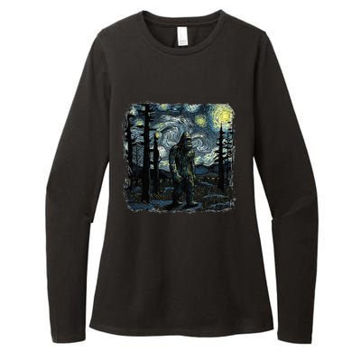 Bigfoot Starry Night Sasquatch Van Gogh Sky Painting Art Womens CVC Long Sleeve Shirt