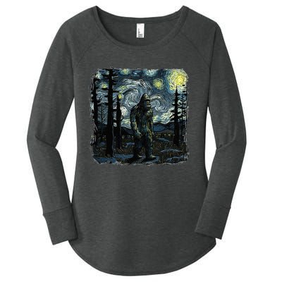 Bigfoot Starry Night Sasquatch Van Gogh Sky Painting Art Women's Perfect Tri Tunic Long Sleeve Shirt