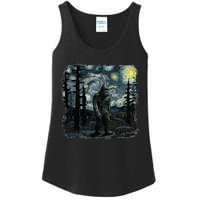 Bigfoot Starry Night Sasquatch Van Gogh Sky Painting Art Ladies Essential Tank