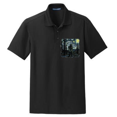 Bigfoot Starry Night Sasquatch Van Gogh Sky Painting Art Dry Zone Grid Polo