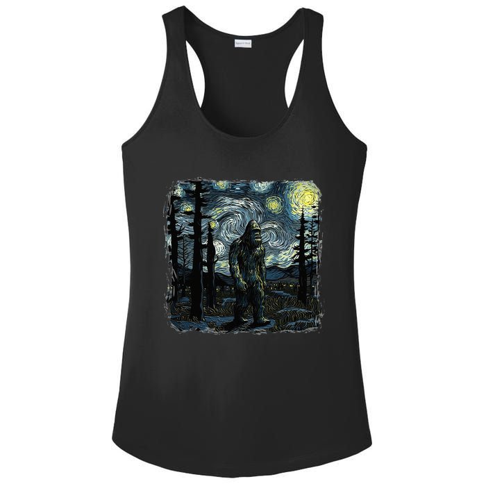 Bigfoot Starry Night Sasquatch Van Gogh Sky Painting Art Ladies PosiCharge Competitor Racerback Tank