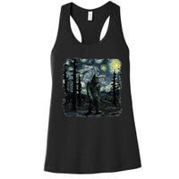 Bigfoot Starry Night Sasquatch Van Gogh Sky Painting Art Women's Racerback Tank