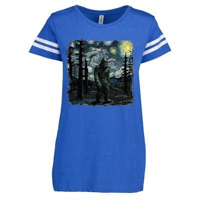 Bigfoot Starry Night Sasquatch Van Gogh Sky Painting Art Enza Ladies Jersey Football T-Shirt