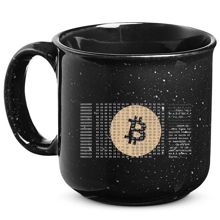 Bitcoin Satoshi Nakamoto Block Cryptocurrency 15oz Campfire Ceramic Mug