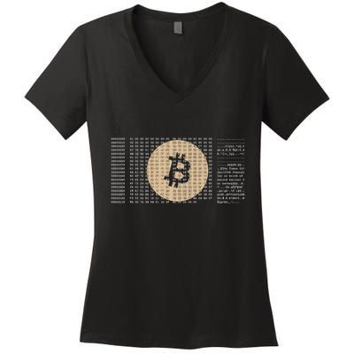 Bitcoin Satoshi Nakamoto Block Cryptocurrency Women's V-Neck T-Shirt