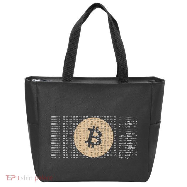 Bitcoin Satoshi Nakamoto Block Cryptocurrency Zip Tote Bag