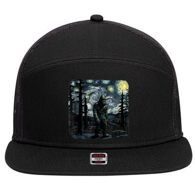 Bigfoot Starry Night Sasquatch Van Gogh Sky Painting Art 7 Panel Mesh Trucker Snapback Hat