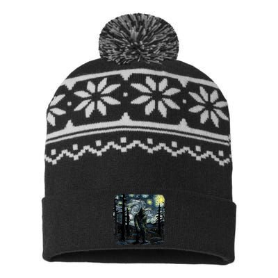 Bigfoot Starry Night Sasquatch Van Gogh Sky Painting Art USA-Made Snowflake Beanie