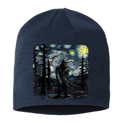 Bigfoot Starry Night Sasquatch Van Gogh Sky Painting Art Sustainable Beanie