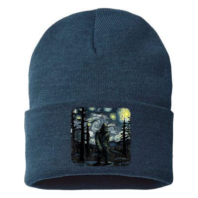 Bigfoot Starry Night Sasquatch Van Gogh Sky Painting Art Sustainable Knit Beanie