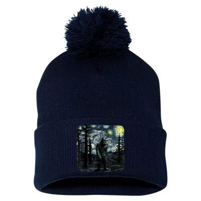 Bigfoot Starry Night Sasquatch Van Gogh Sky Painting Art Pom Pom 12in Knit Beanie