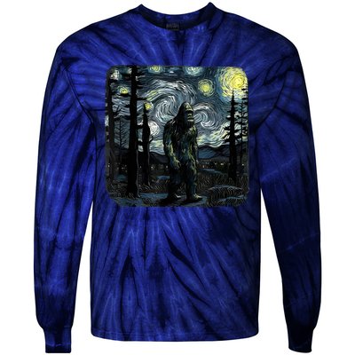 Bigfoot Starry Night Sasquatch Van Gogh Sky Painting Art Tie-Dye Long Sleeve Shirt