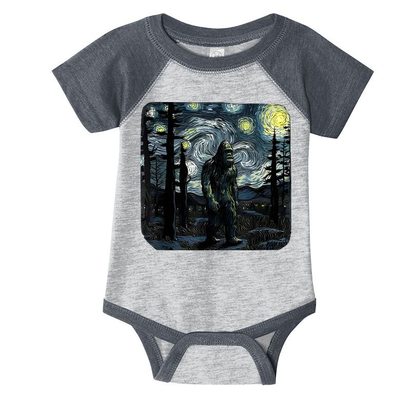 Bigfoot Starry Night Sasquatch Van Gogh Sky Painting Art Infant Baby Jersey Bodysuit