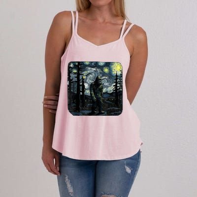 Bigfoot Starry Night Sasquatch Van Gogh Sky Painting Art Women's Strappy Tank