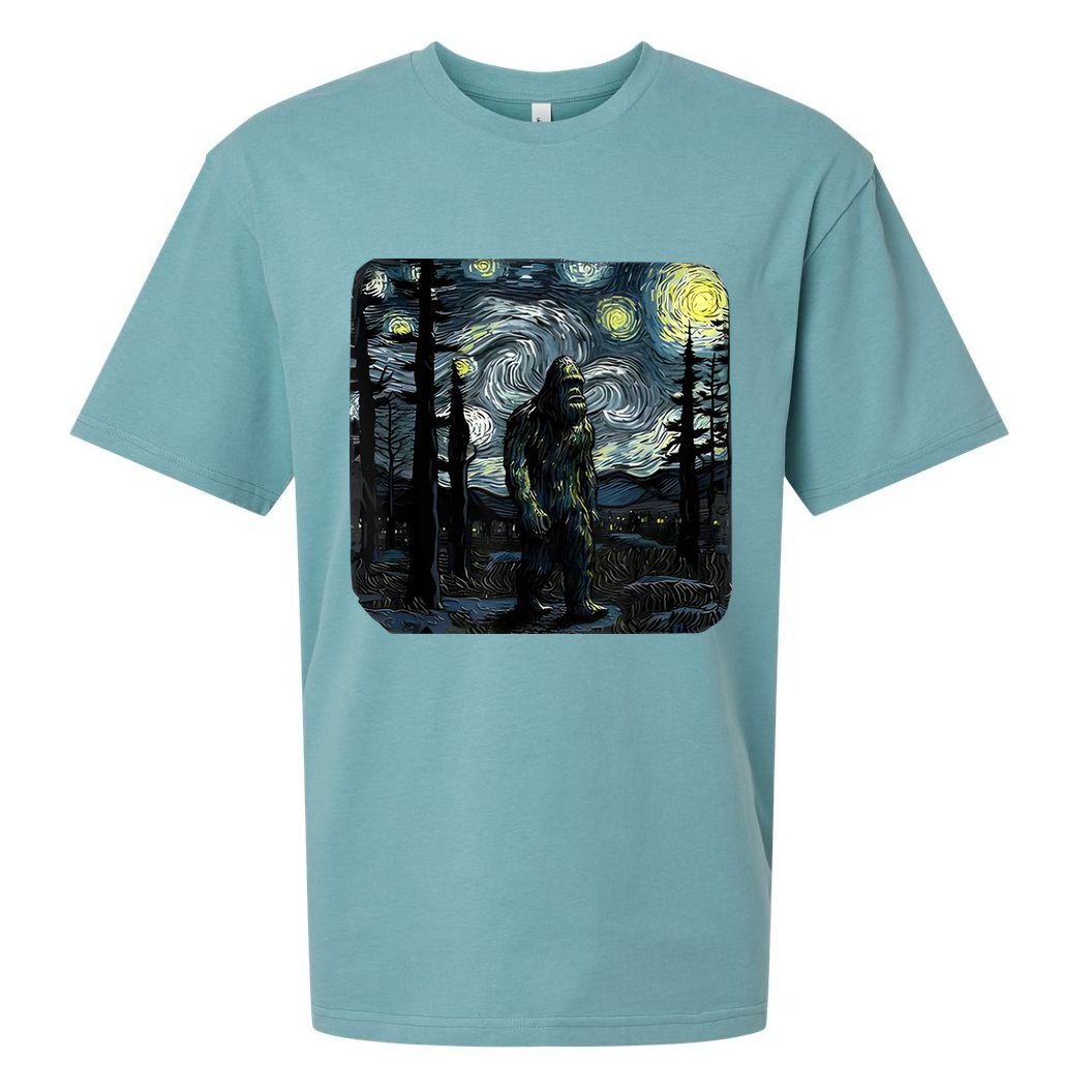 Bigfoot Starry Night Sasquatch Van Gogh Sky Painting Art Sueded Cloud Jersey T-Shirt