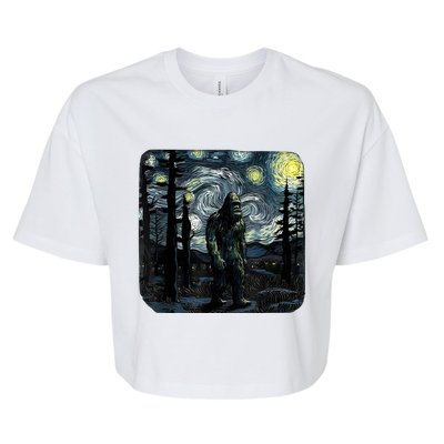 Bigfoot Starry Night Sasquatch Van Gogh Sky Painting Art Bella+Canvas Jersey Crop Tee