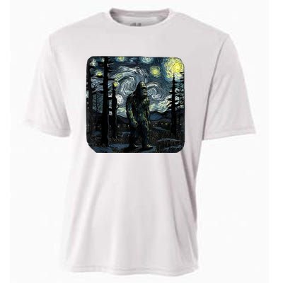 Bigfoot Starry Night Sasquatch Van Gogh Sky Painting Art Cooling Performance Crew T-Shirt