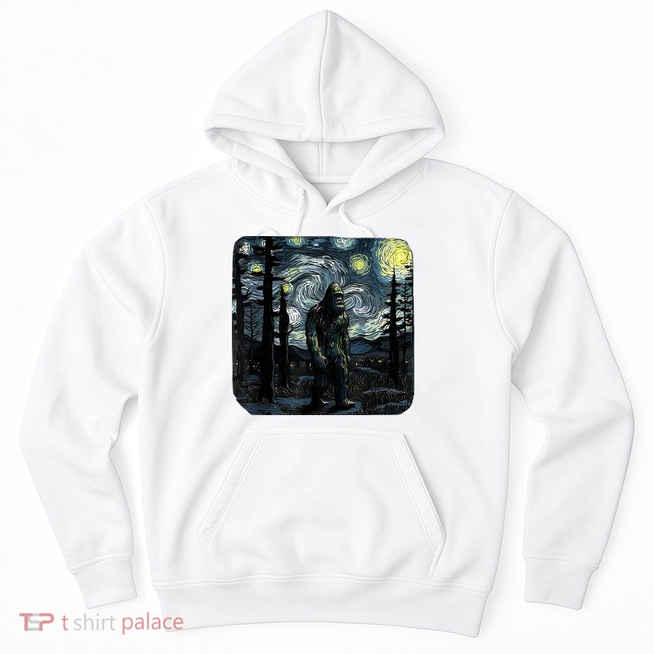 Bigfoot Starry Night Sasquatch Van Gogh Sky Painting Art Hoodie