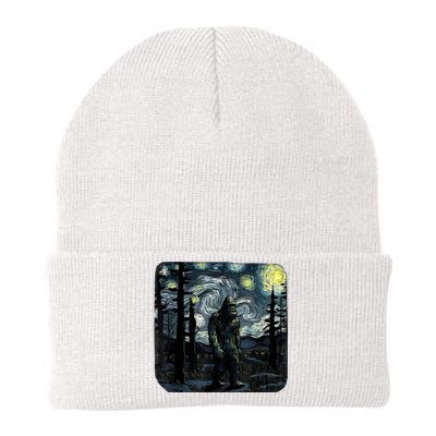 Bigfoot Starry Night Sasquatch Van Gogh Sky Painting Art Knit Cap Winter Beanie