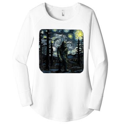 Bigfoot Starry Night Sasquatch Van Gogh Sky Painting Art Women's Perfect Tri Tunic Long Sleeve Shirt