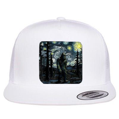 Bigfoot Starry Night Sasquatch Van Gogh Sky Painting Art Flat Bill Trucker Hat