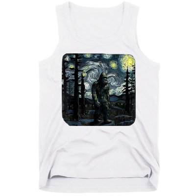 Bigfoot Starry Night Sasquatch Van Gogh Sky Painting Art Tank Top