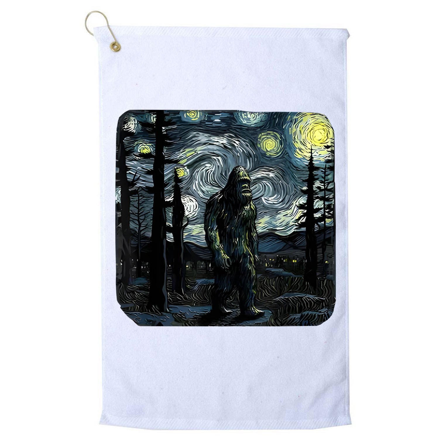 Bigfoot Starry Night Sasquatch Van Gogh Sky Painting Art Golf Towel