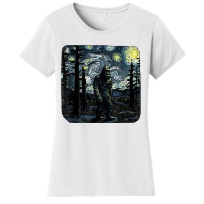 Bigfoot Starry Night Sasquatch Van Gogh Sky Painting Art Women's T-Shirt