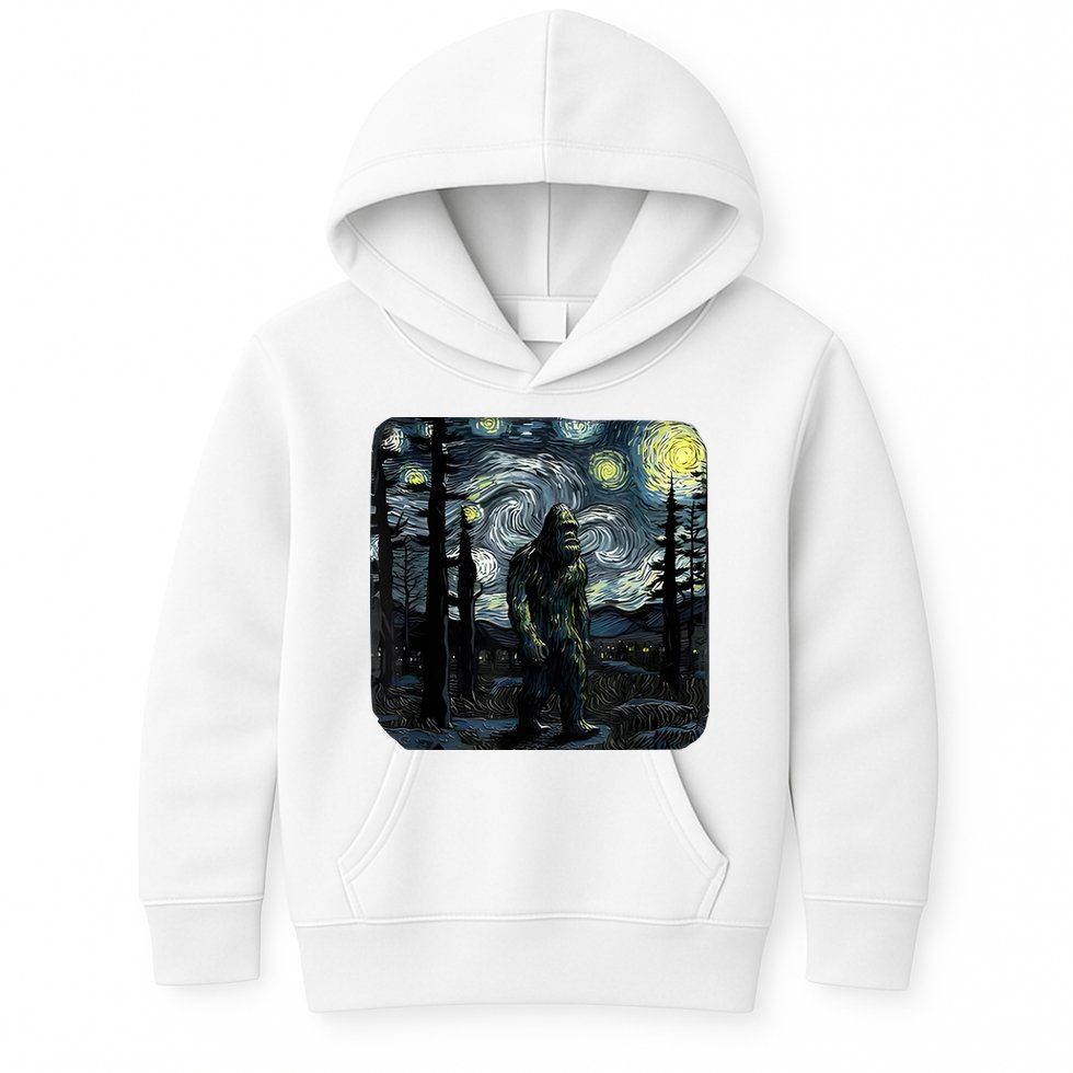Bigfoot Starry Night Sasquatch Van Gogh Sky Painting Art Kids Hoodie
