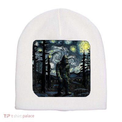 Bigfoot Starry Night Sasquatch Van Gogh Sky Painting Art Short Acrylic Beanie