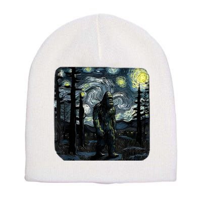 Bigfoot Starry Night Sasquatch Van Gogh Sky Painting Art Short Acrylic Beanie