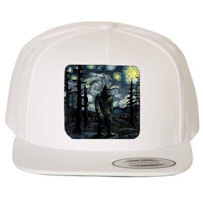 Bigfoot Starry Night Sasquatch Van Gogh Sky Painting Art Wool Snapback Cap