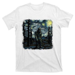 Bigfoot Starry Night Sasquatch Van Gogh Sky Painting Art T-Shirt