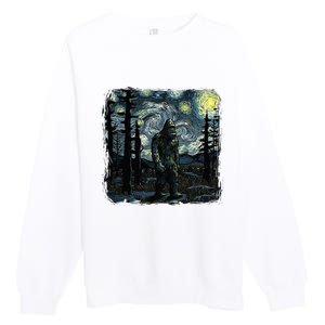 Bigfoot Starry Night Sasquatch Van Gogh Sky Painting Art Premium Crewneck Sweatshirt