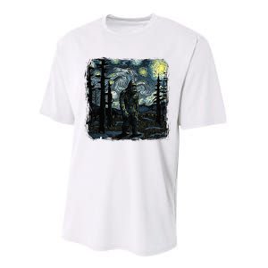 Bigfoot Starry Night Sasquatch Van Gogh Sky Painting Art Performance Sprint T-Shirt